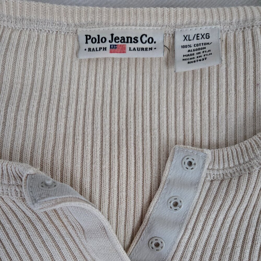 Polo by Ralph Lauren Cream Ribbed Henley Top - Picture 3 of 6